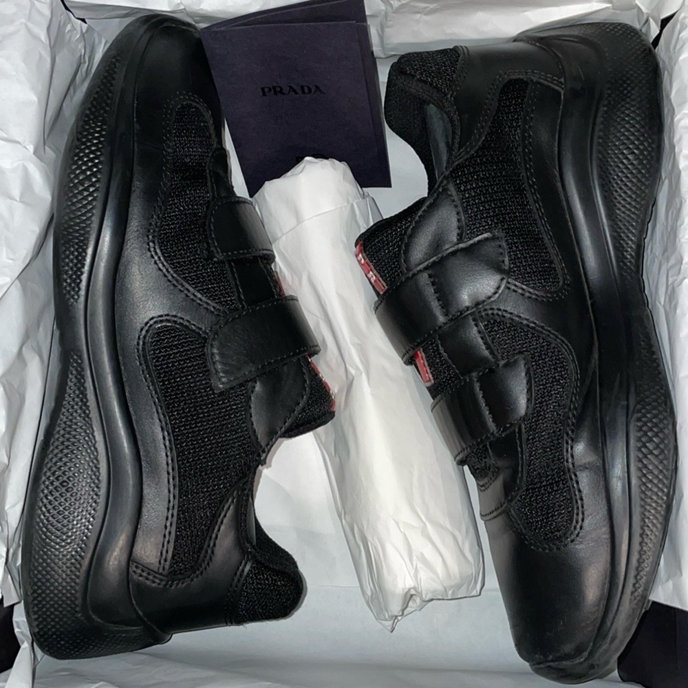 PRADA Black Leather Strap Sneakers Shoes size 33